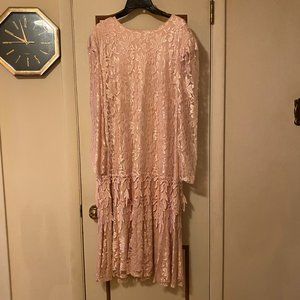 Pink Lace Layered Long-Sleeved Dress